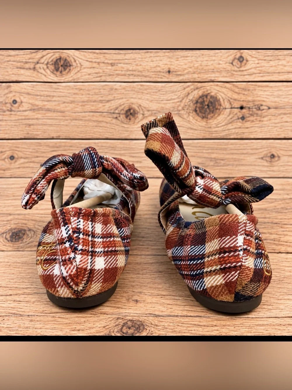 Sam Edelman Kids Felicity Rust Plaid Bow Ballet Flats Girls Navy Cream Size 2Y